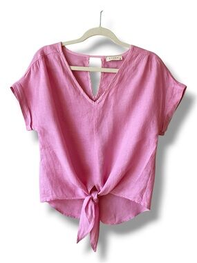 Stark X Pink Linen Tie Front Top Size S